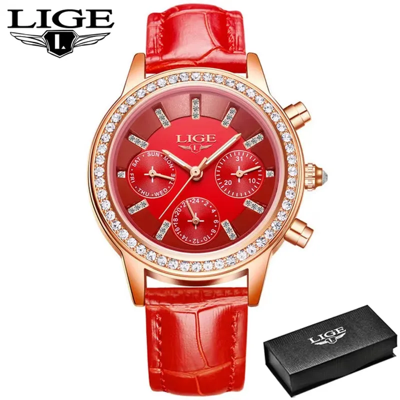 SUNKTA New Rose Gold Wine Red Luxury Quartz Women Watch Waterproof Leather Watches Ladies Watches Clock Relogio Feminino Box