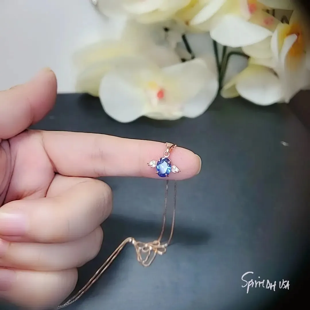 Super Tiny Blue Sapphire Necklace Rose Gold Penguin Pendant Angel Wing Jewelry