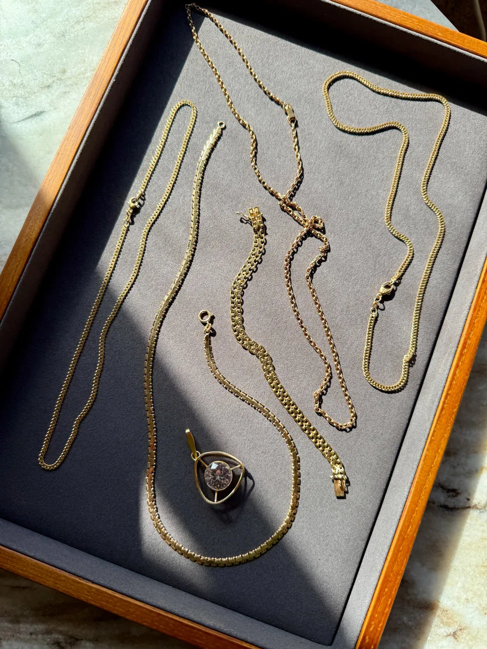 Swedish Vintage Rounded Triangle Pendant in 18k gold with Large Faceted Crystal Quartz Stone - Signed