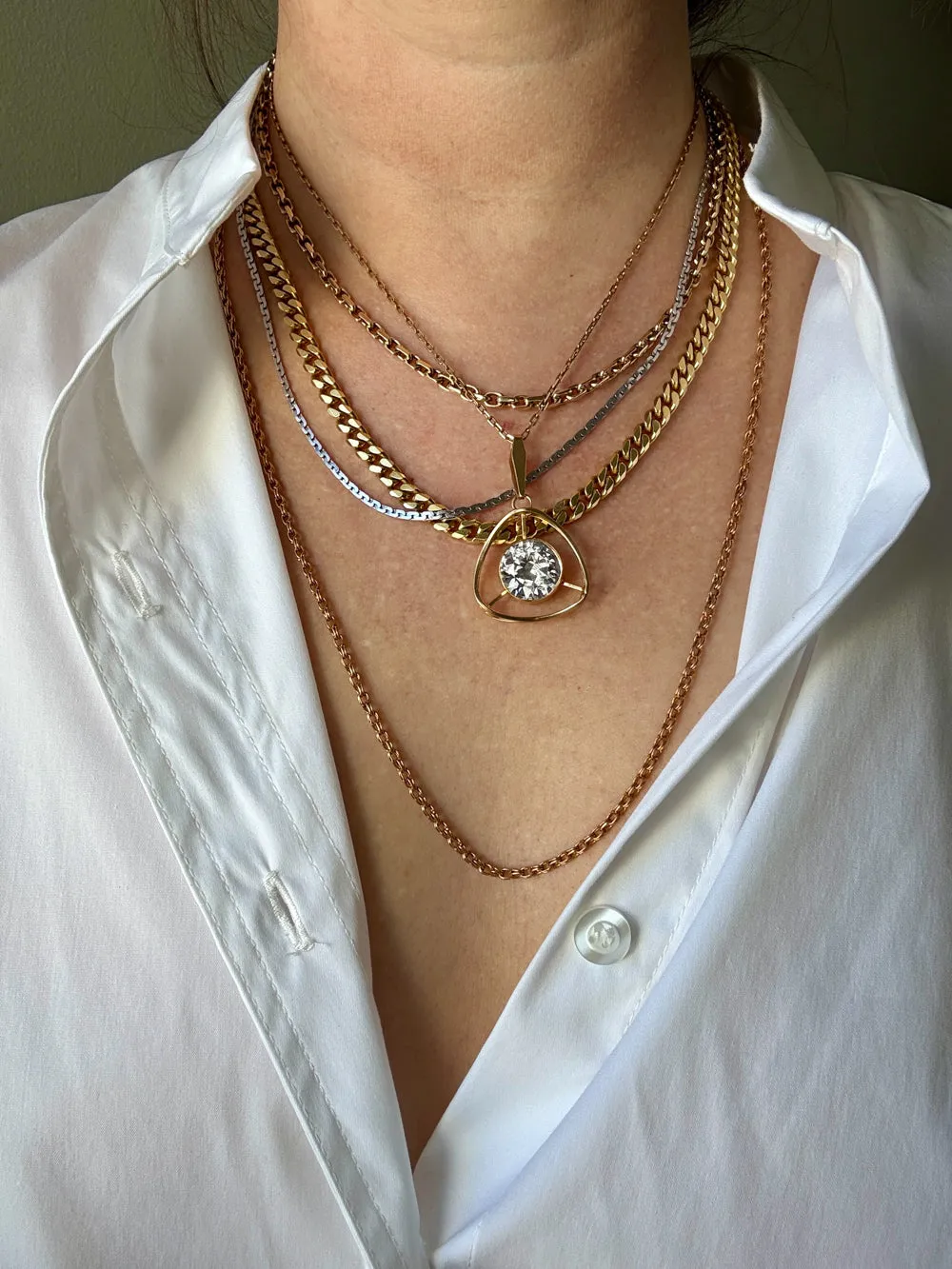 Swedish Vintage Rounded Triangle Pendant in 18k gold with Large Faceted Crystal Quartz Stone - Signed