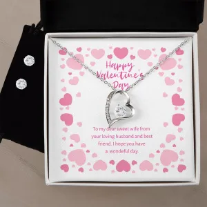 Sweet Wife Valentine's Forever Heart Necklace & Cubic Zirconia Earring Set