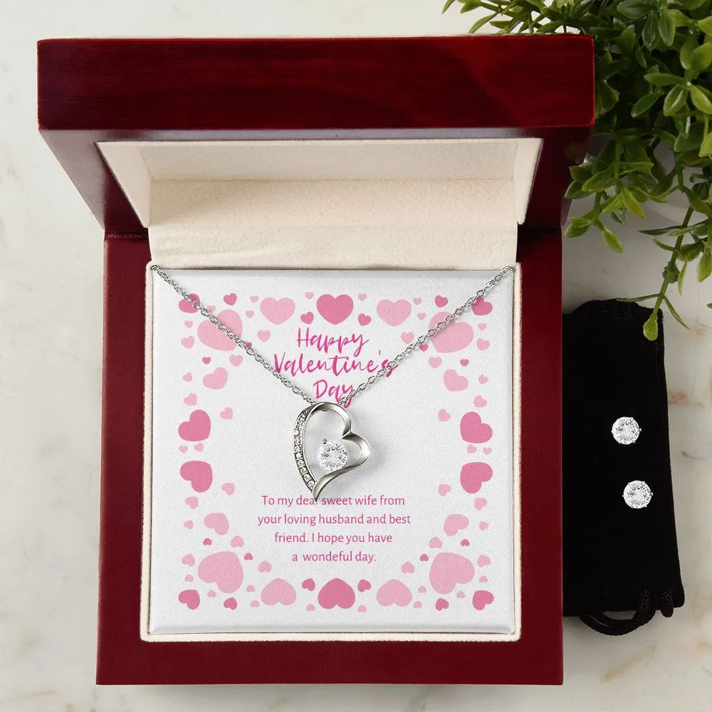 Sweet Wife Valentine's Forever Heart Necklace & Cubic Zirconia Earring Set