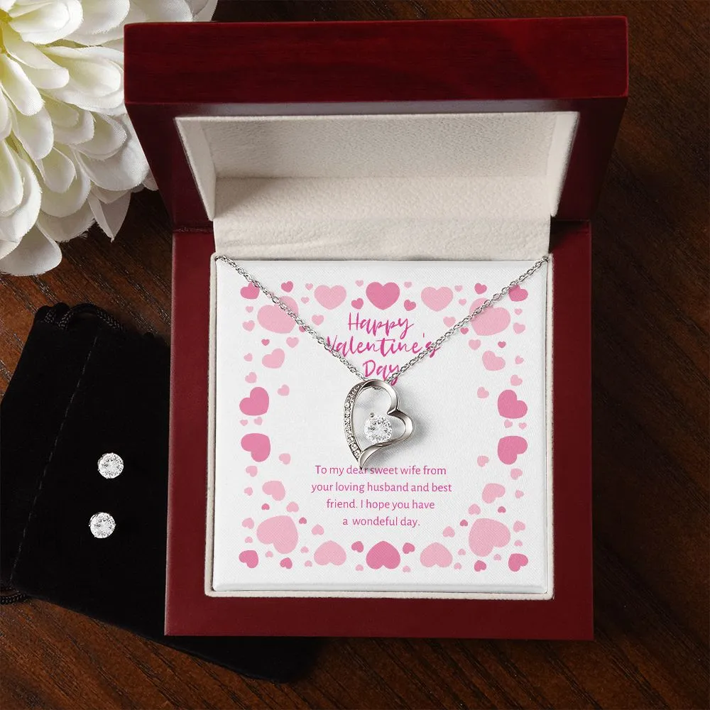 Sweet Wife Valentine's Forever Heart Necklace & Cubic Zirconia Earring Set