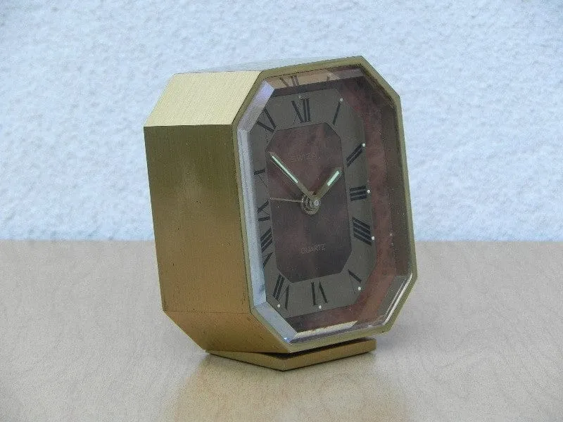 Swiza Small Quartz Brass Desk Clock with Brown Face