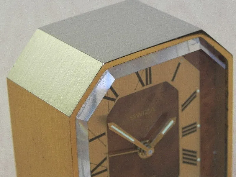 Swiza Small Quartz Brass Desk Clock with Brown Face