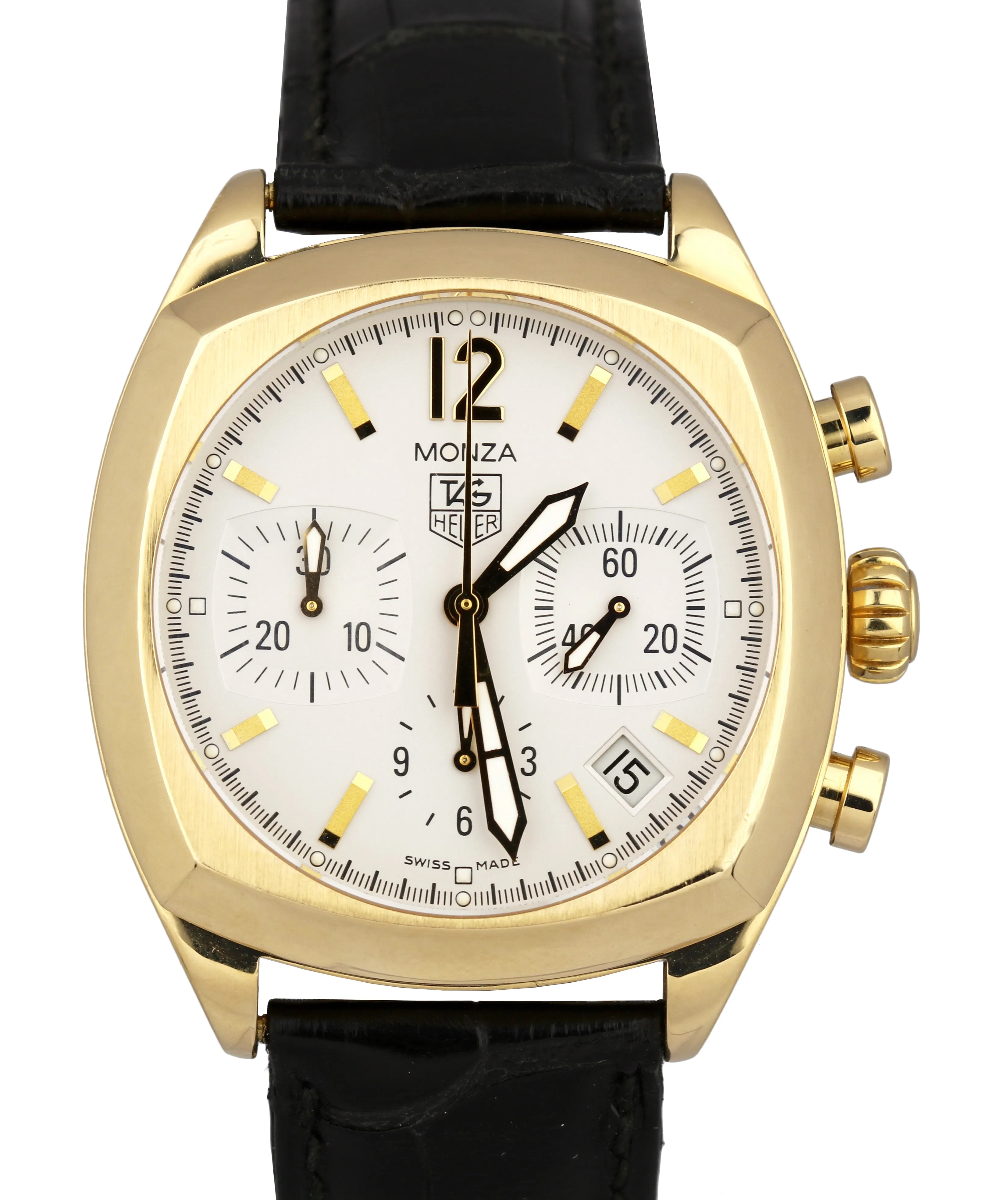 Tag Heuer Monza Chronograph CR514A Calibre 17 White 38mm 18K Yellow Gold Watch