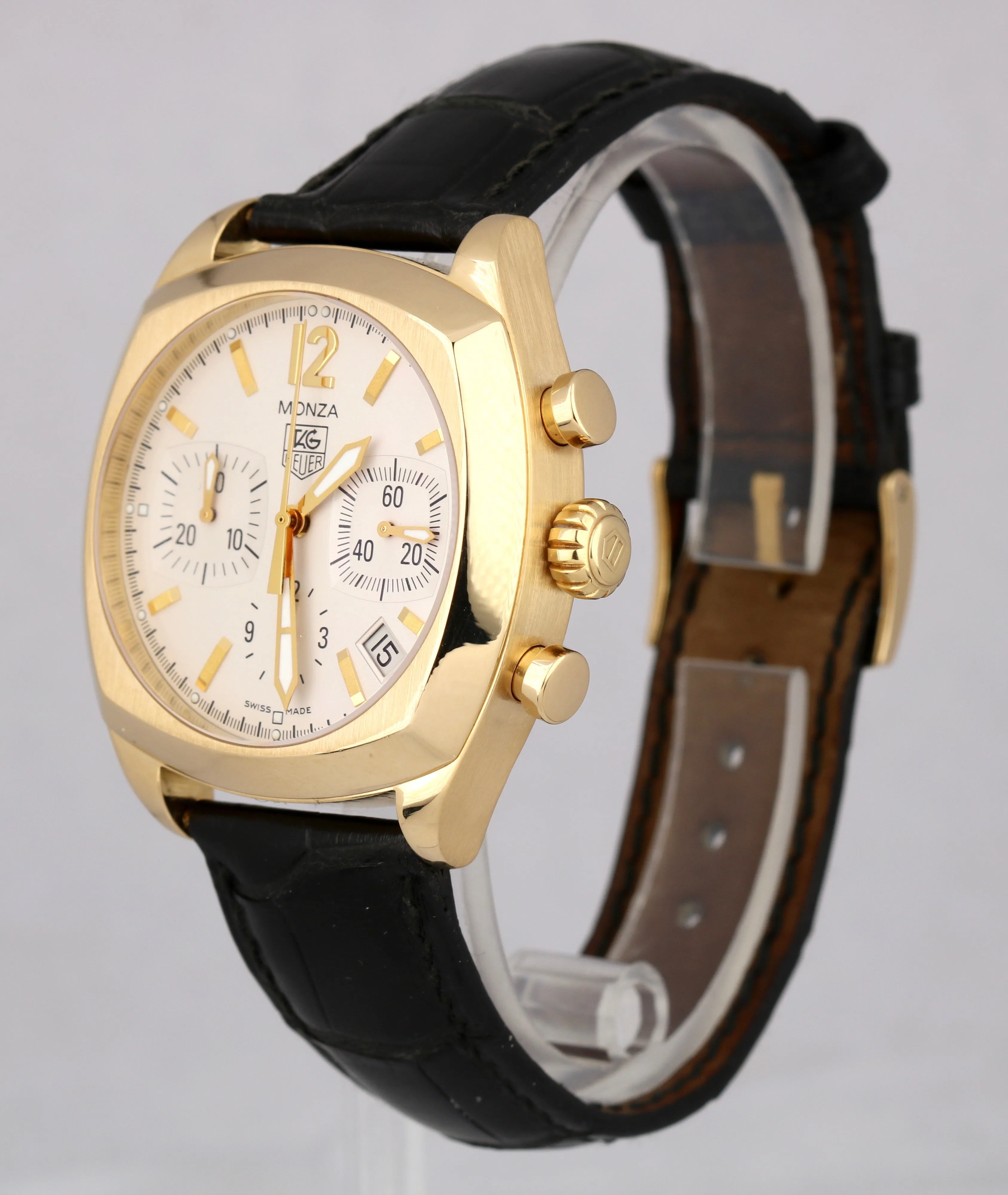 Tag Heuer Monza Chronograph CR514A Calibre 17 White 38mm 18K Yellow Gold Watch