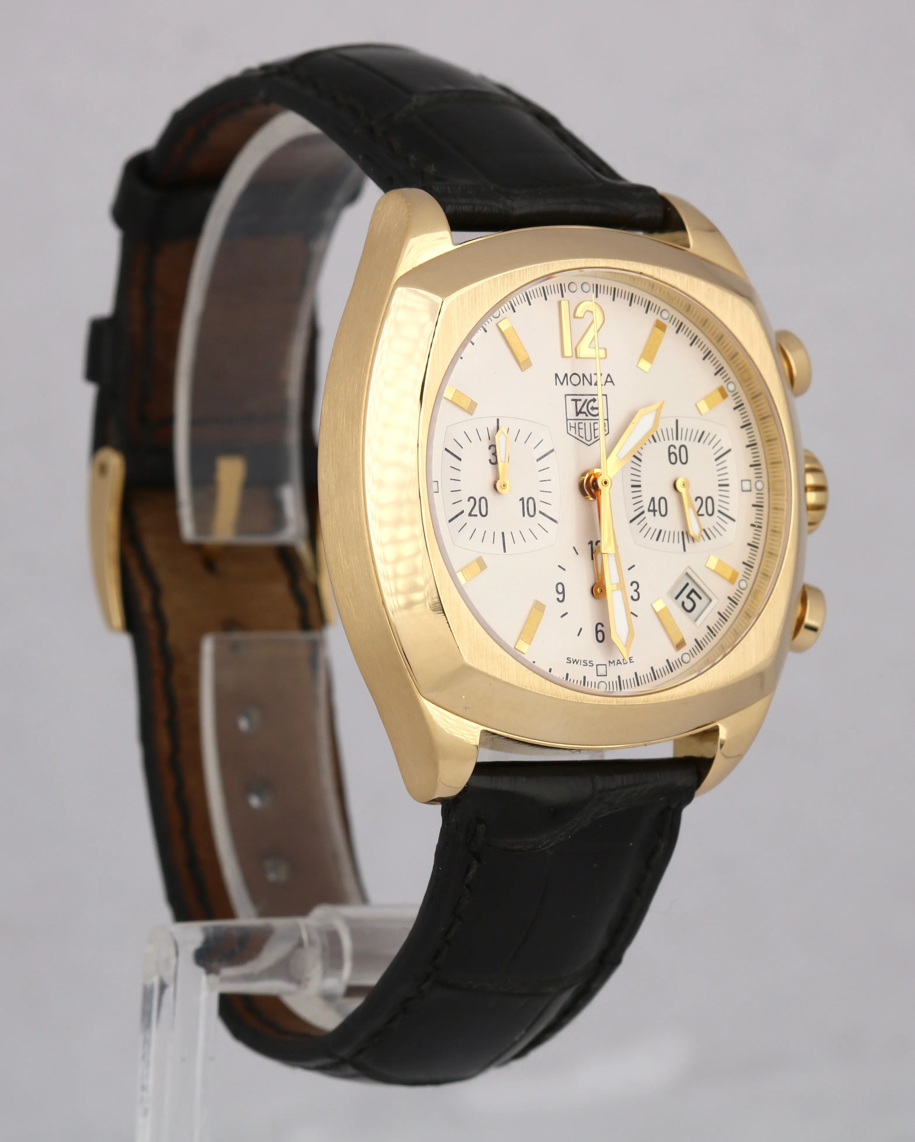 Tag Heuer Monza Chronograph CR514A Calibre 17 White 38mm 18K Yellow Gold Watch