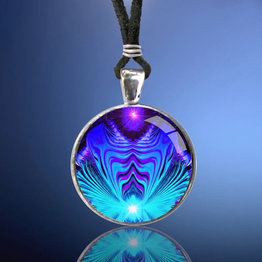 Teal & Purple Chakra Necklace, Abstract Energy Art, Lightworker Jewelry - "Intuitive Truth"