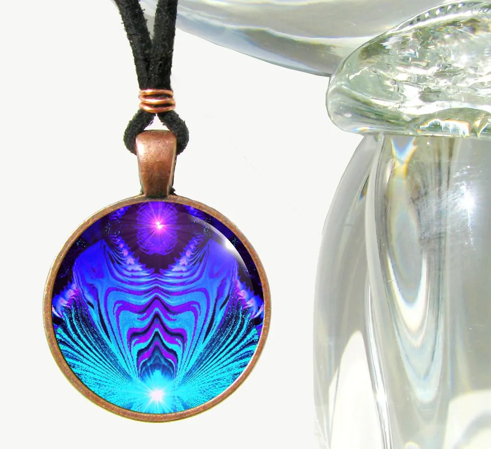 Teal & Purple Chakra Necklace, Abstract Energy Art, Lightworker Jewelry - "Intuitive Truth"