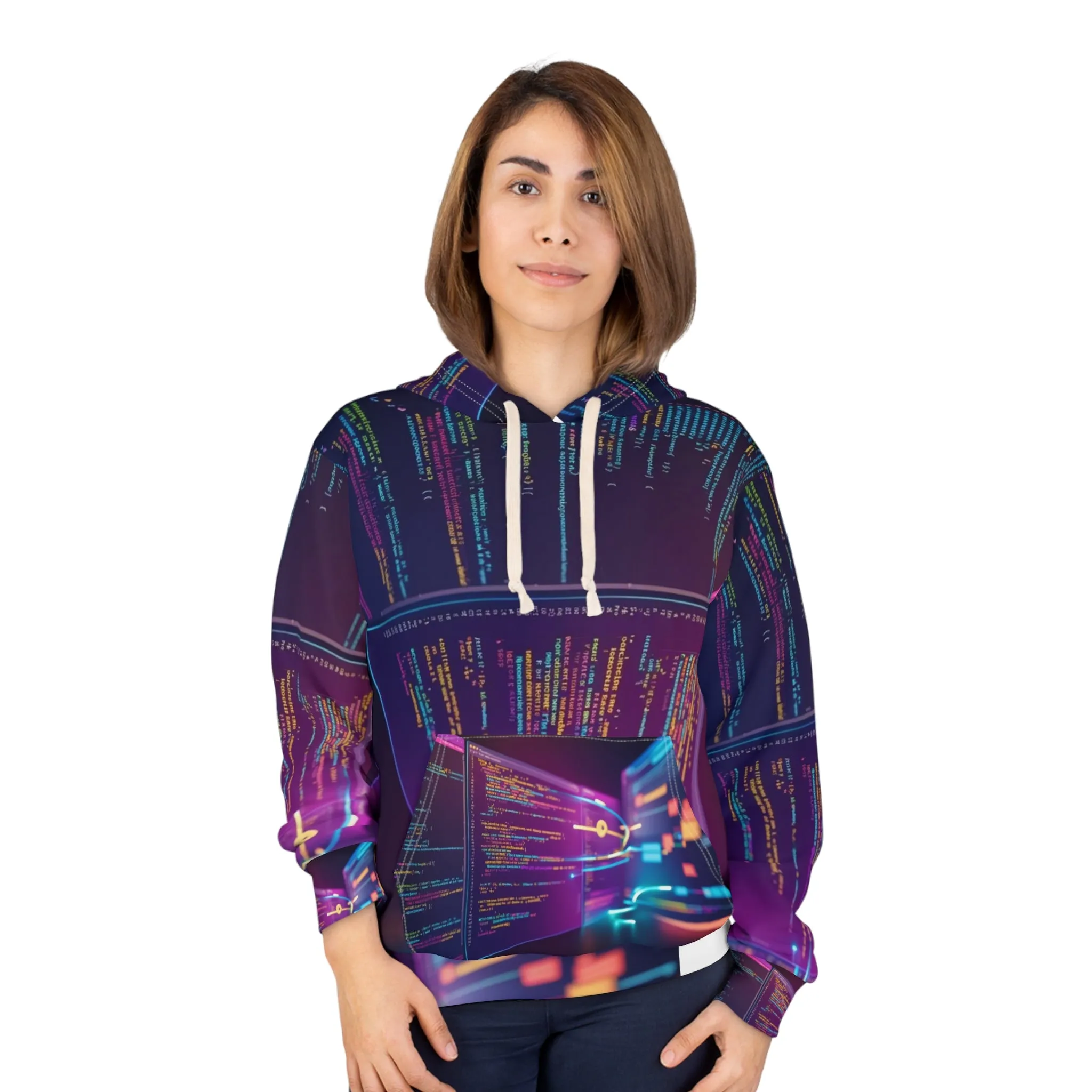 Tech-Inspired Unisex Pullover Hoodie with Coding Design
