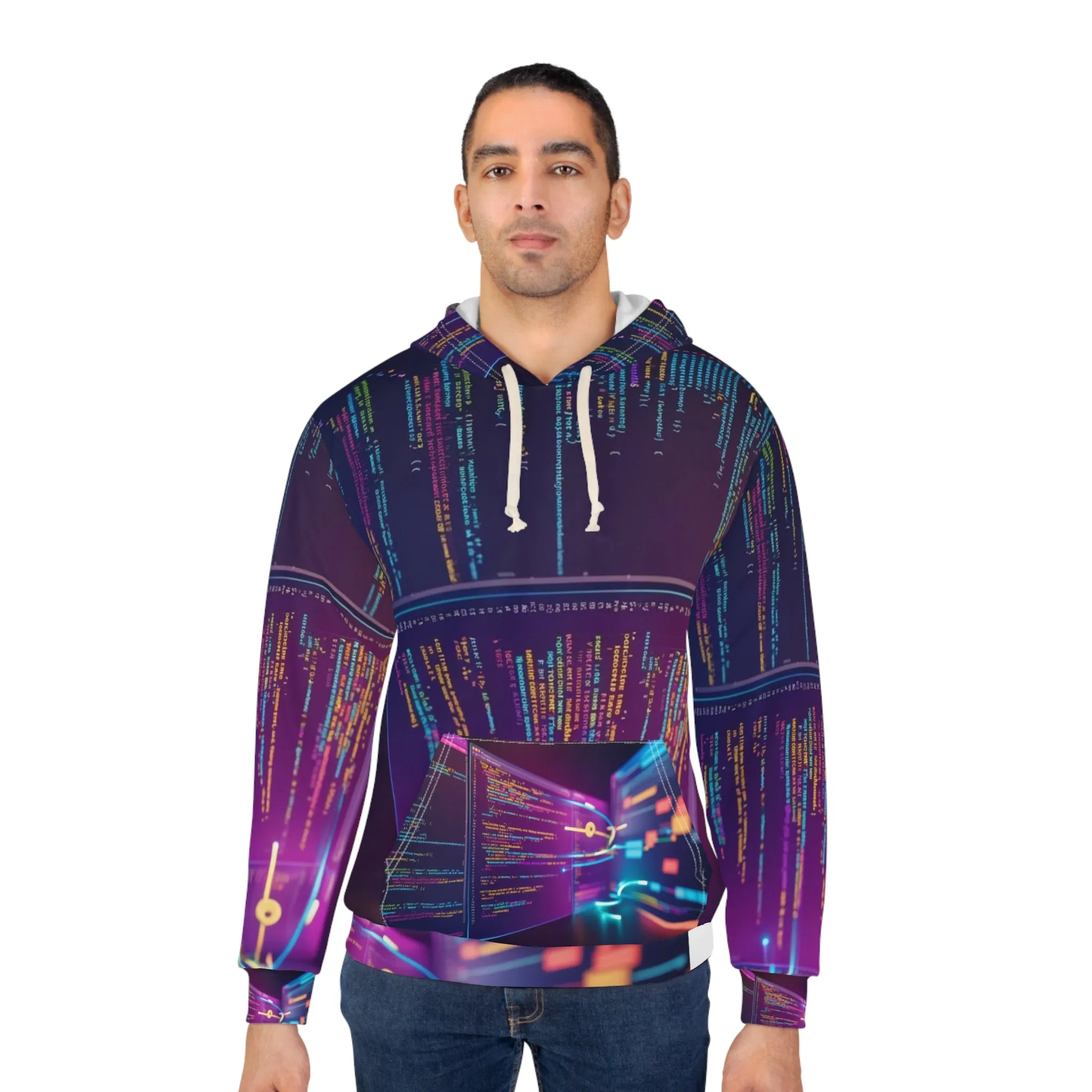 Tech-Inspired Unisex Pullover Hoodie with Coding Design