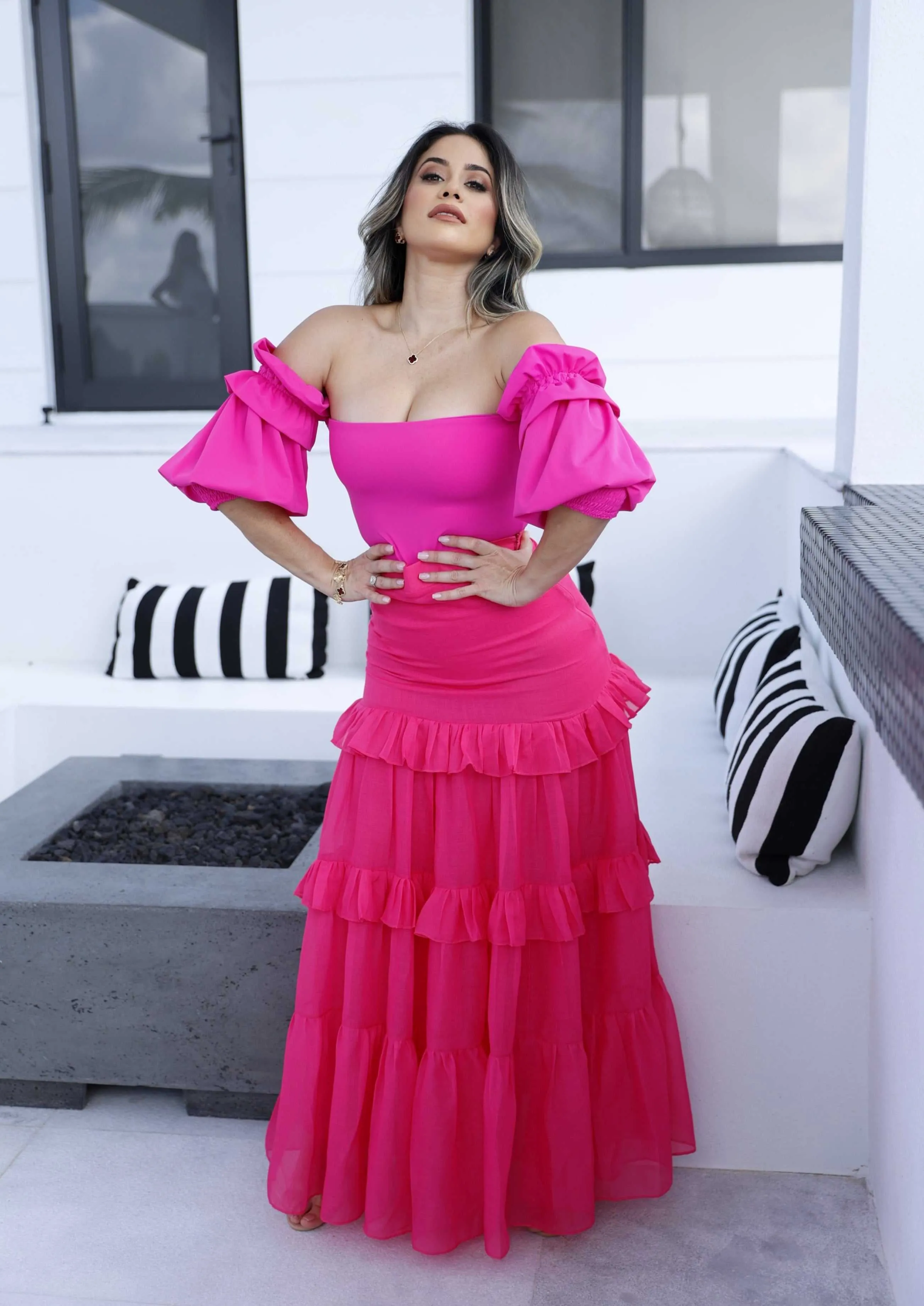 Tenerife Pink Skirt – Tiered Maxi Ruffle Skirt | Luxury Resortwear | Limited Edition 2025