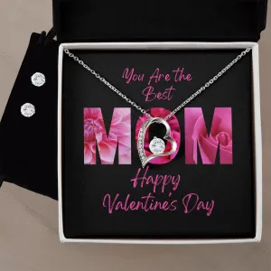 The Best Mom Valentine's Forever Heart Necklace & Cubic Zirconia Earring Set
