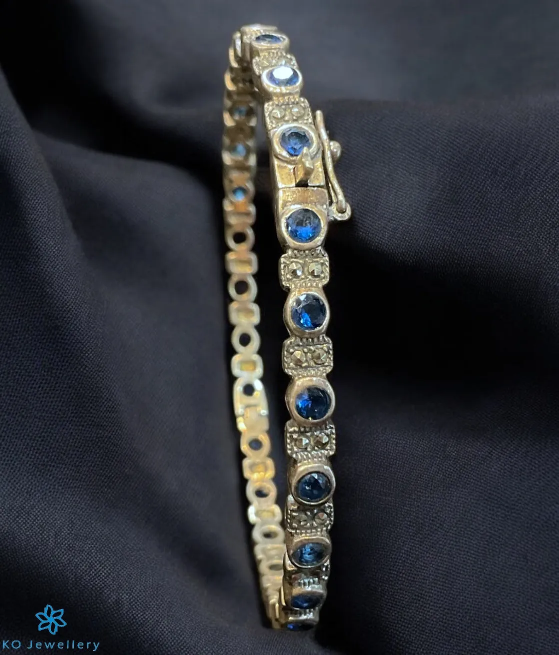 The Grace Silver Blue Marcasite Openable Bracelet (Free Size)