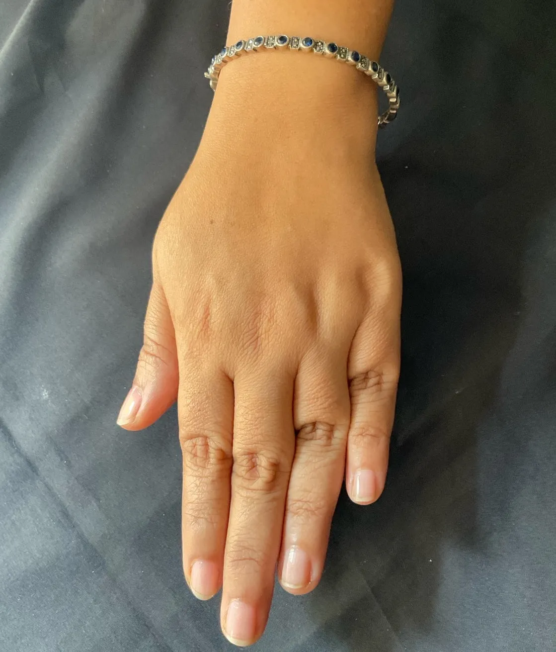 The Grace Silver Blue Marcasite Openable Bracelet (Free Size)