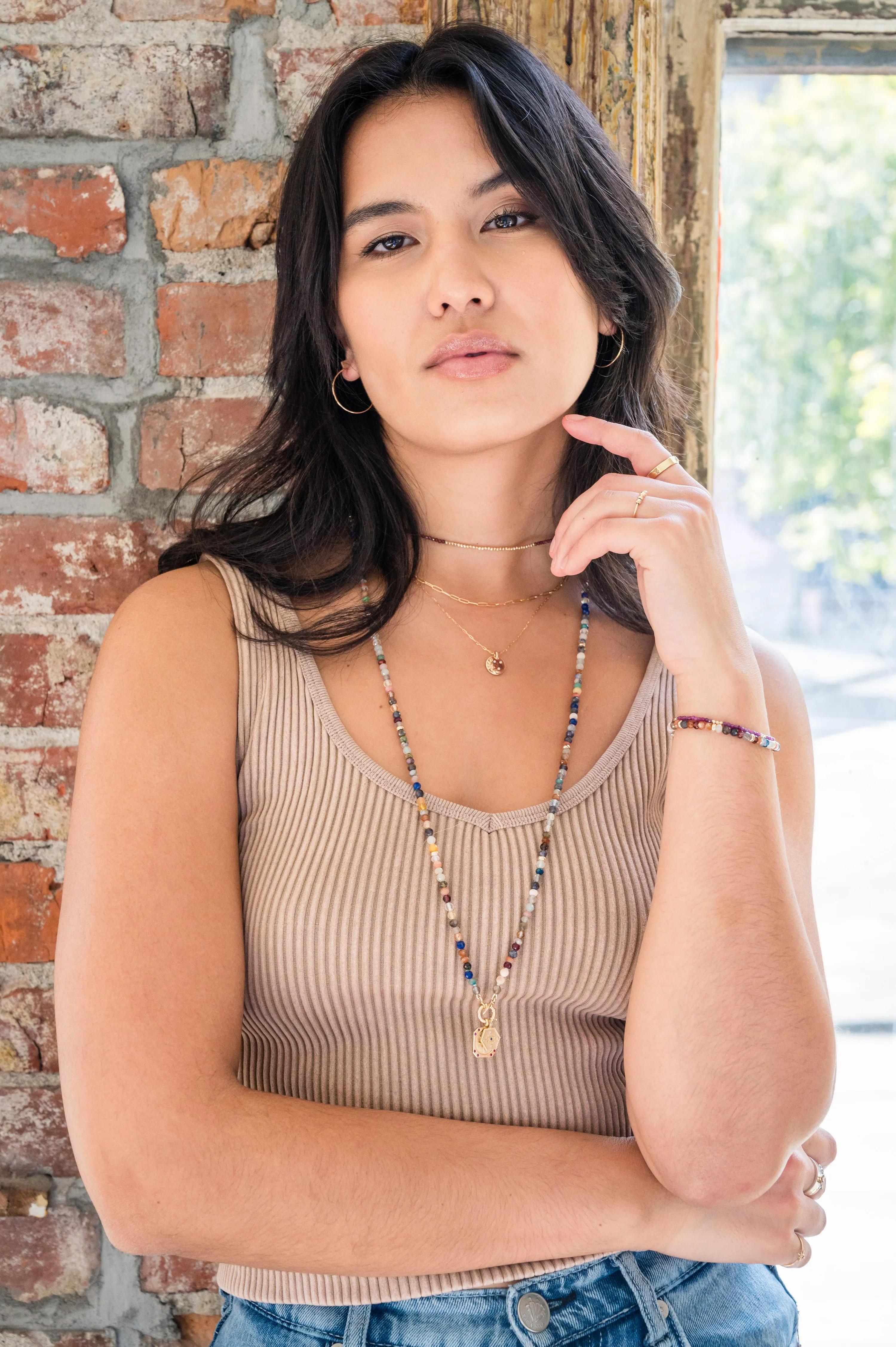 The Long Sailor Lock Beaded Gemstone Necklace: Mixed Gems