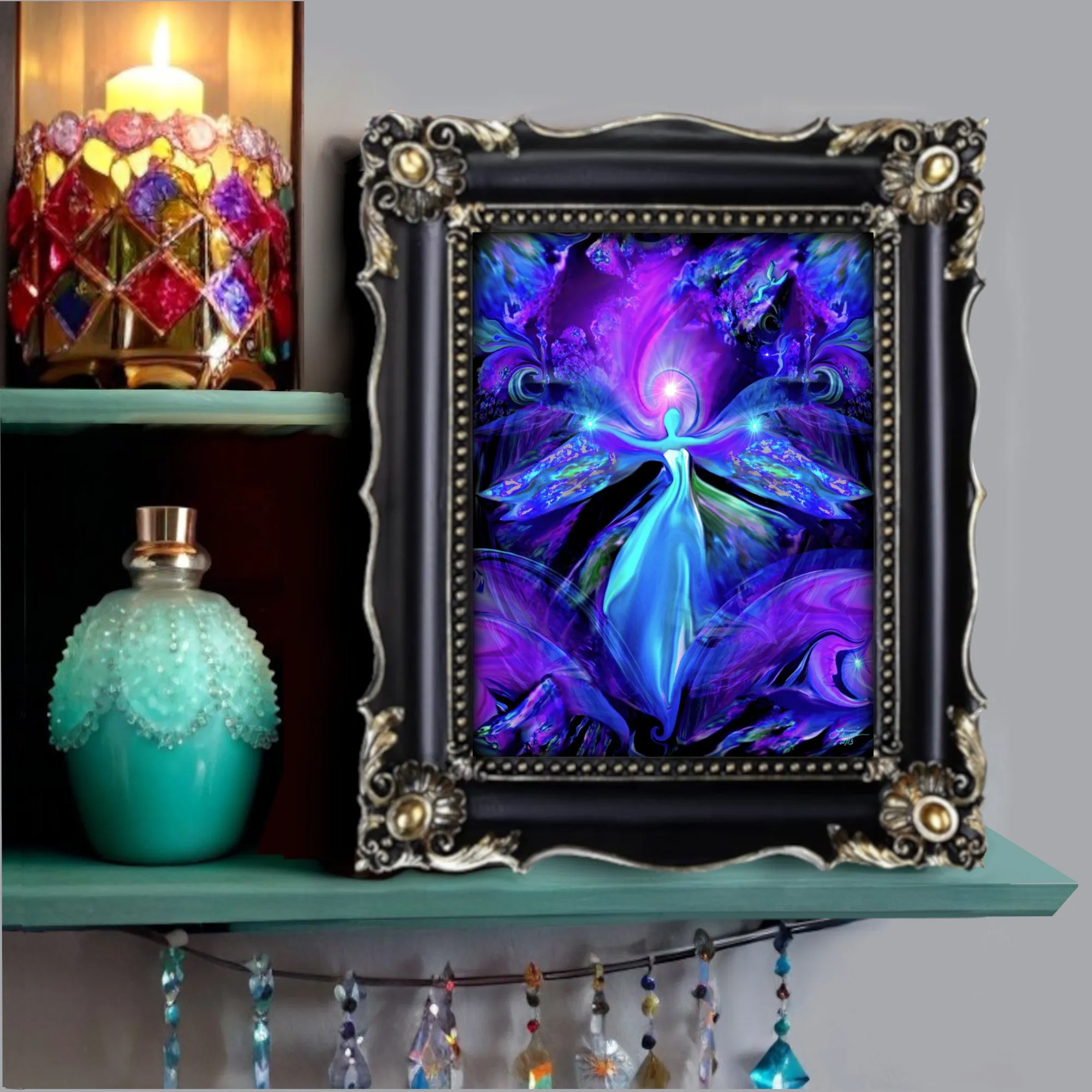 Third Eye Chakra Art, Purple Wall Decor, Reiki Energy Angel Art Print - "The Seer"