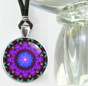 Third Eye Chakra Necklace, Mandala Reiki Pendant, Visionary Art - "Intuitive Heart"