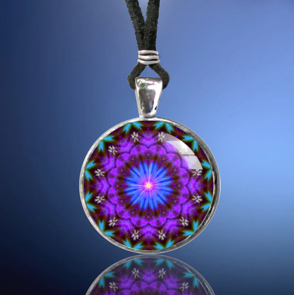 Third Eye Chakra Necklace, Mandala Reiki Pendant, Visionary Art - "Intuitive Heart"