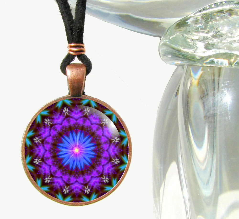 Third Eye Chakra Necklace, Mandala Reiki Pendant, Visionary Art - "Intuitive Heart"