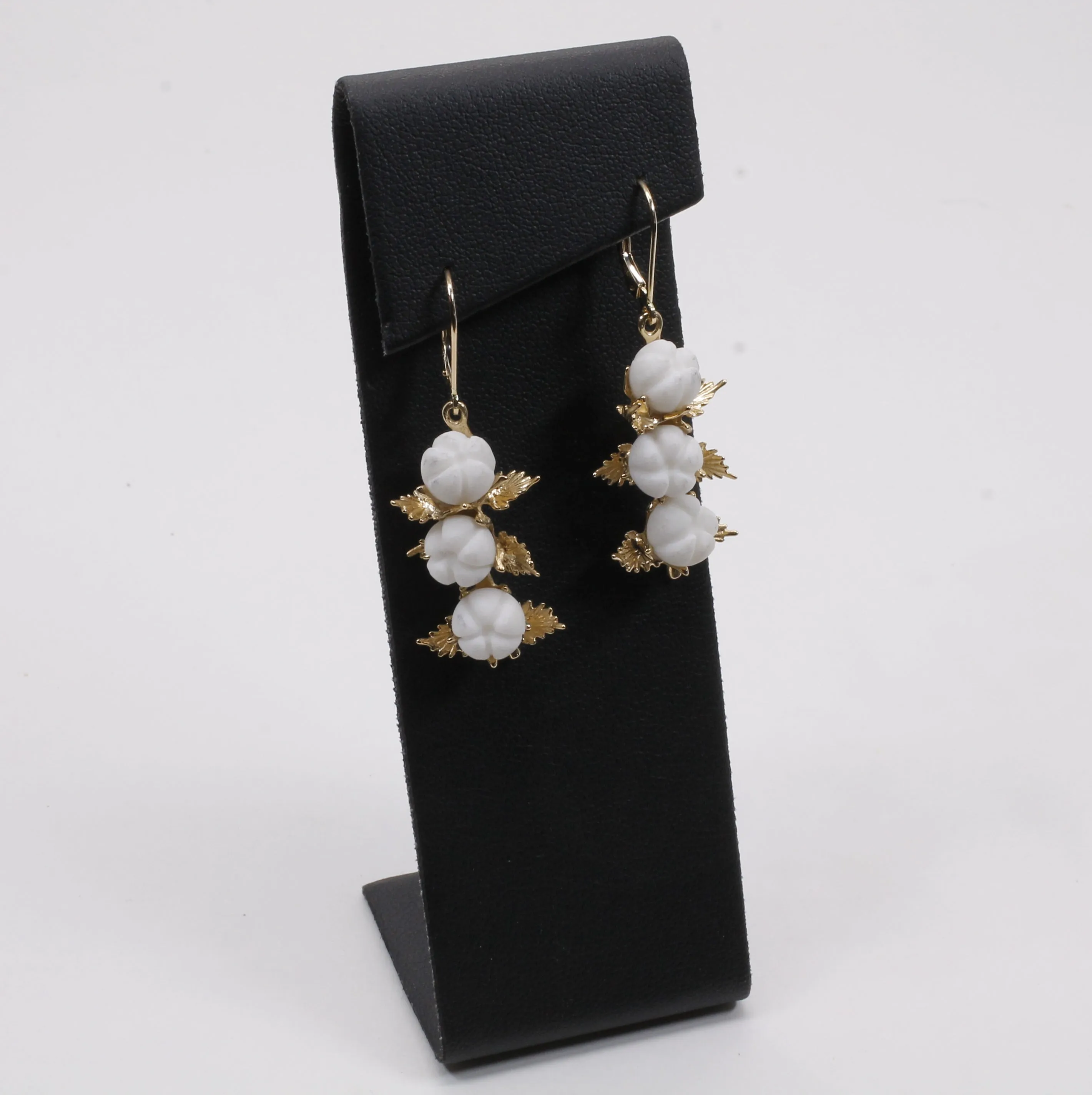 Three Boll Cotton Dangle Earrings with Handmade white cotton boll stones C161