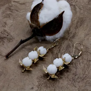Three Boll Cotton Dangle Earrings with Handmade white cotton boll stones C161