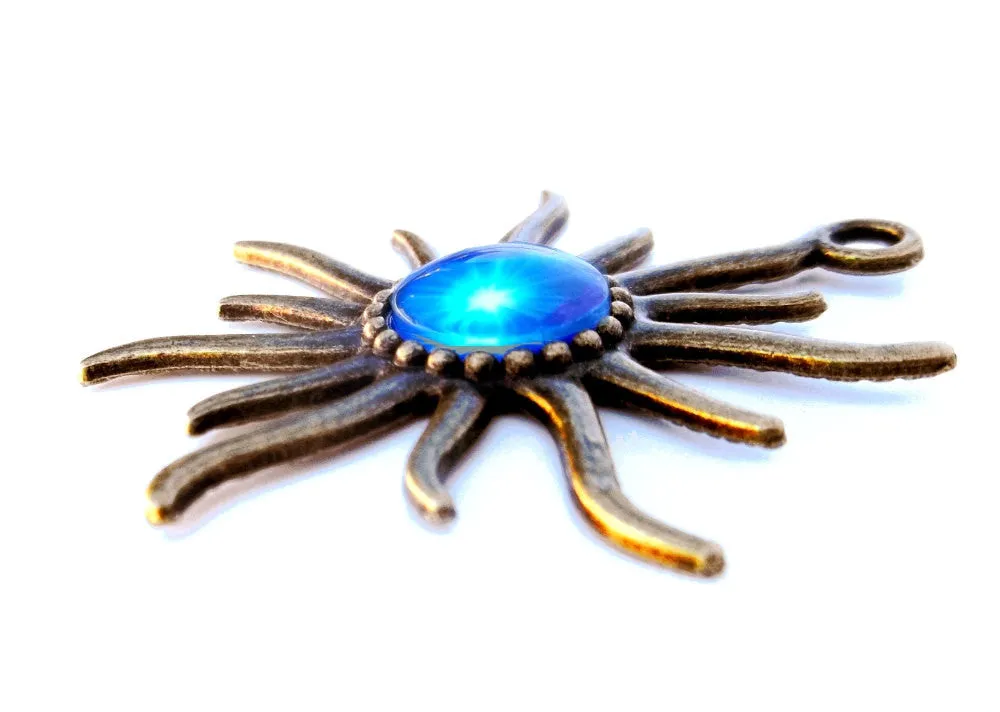 Throat Chakra Necklace, Vivid Blue Pendant, Reiki Sun