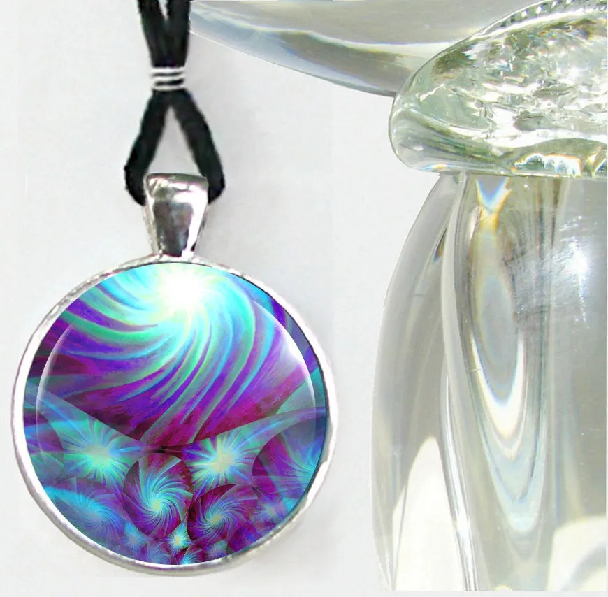Throat Chakra Swirl Necklace, Reiki Energy Pendant, Abstract Metaphysical Artwork