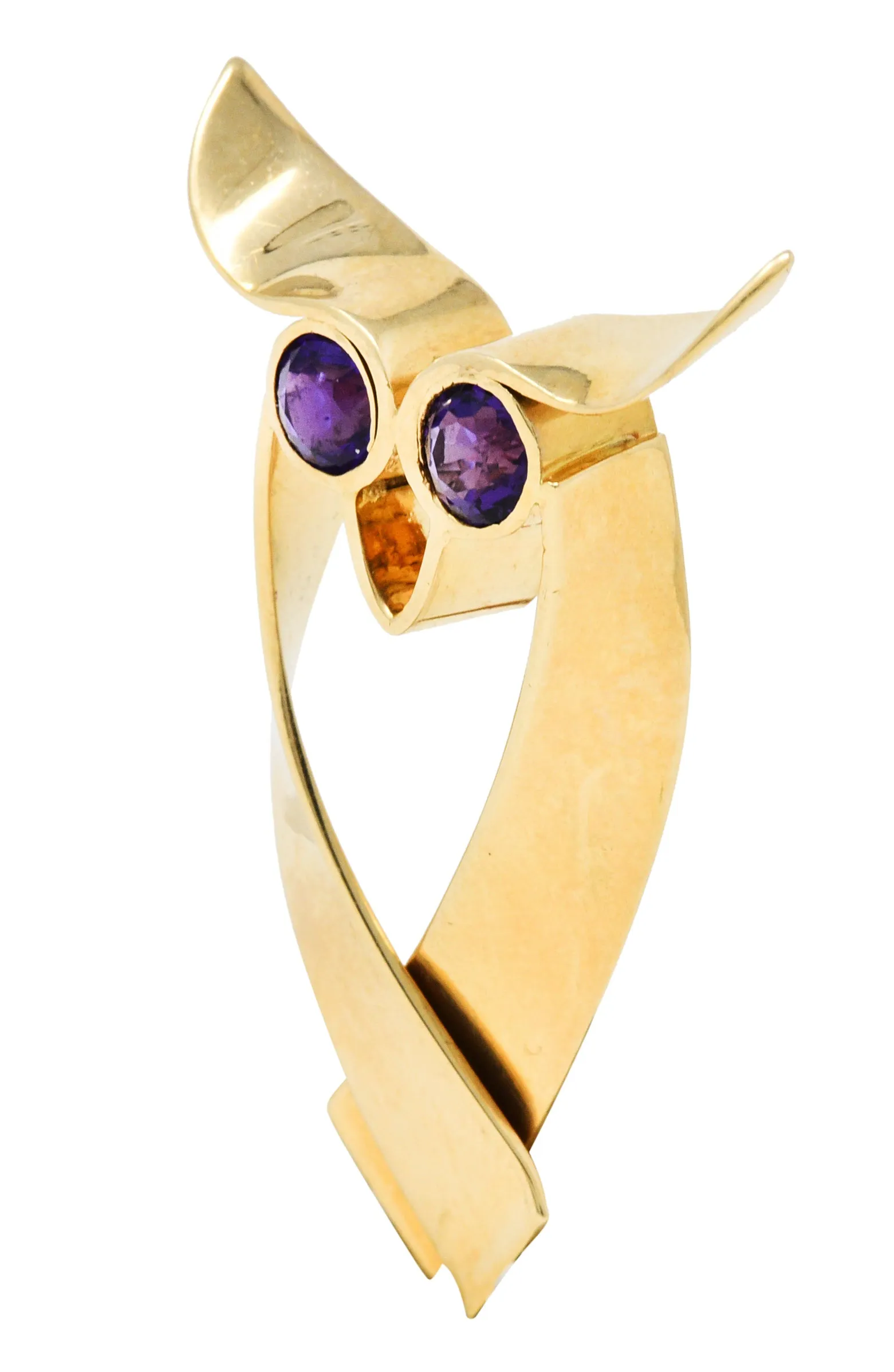 Tiffany & Co. Amethyst 14 Karat Gold Owl Brooch