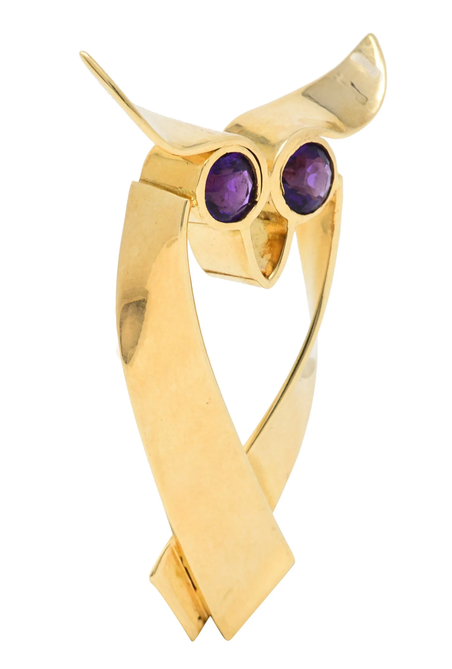 Tiffany & Co. Amethyst 14 Karat Gold Owl Brooch