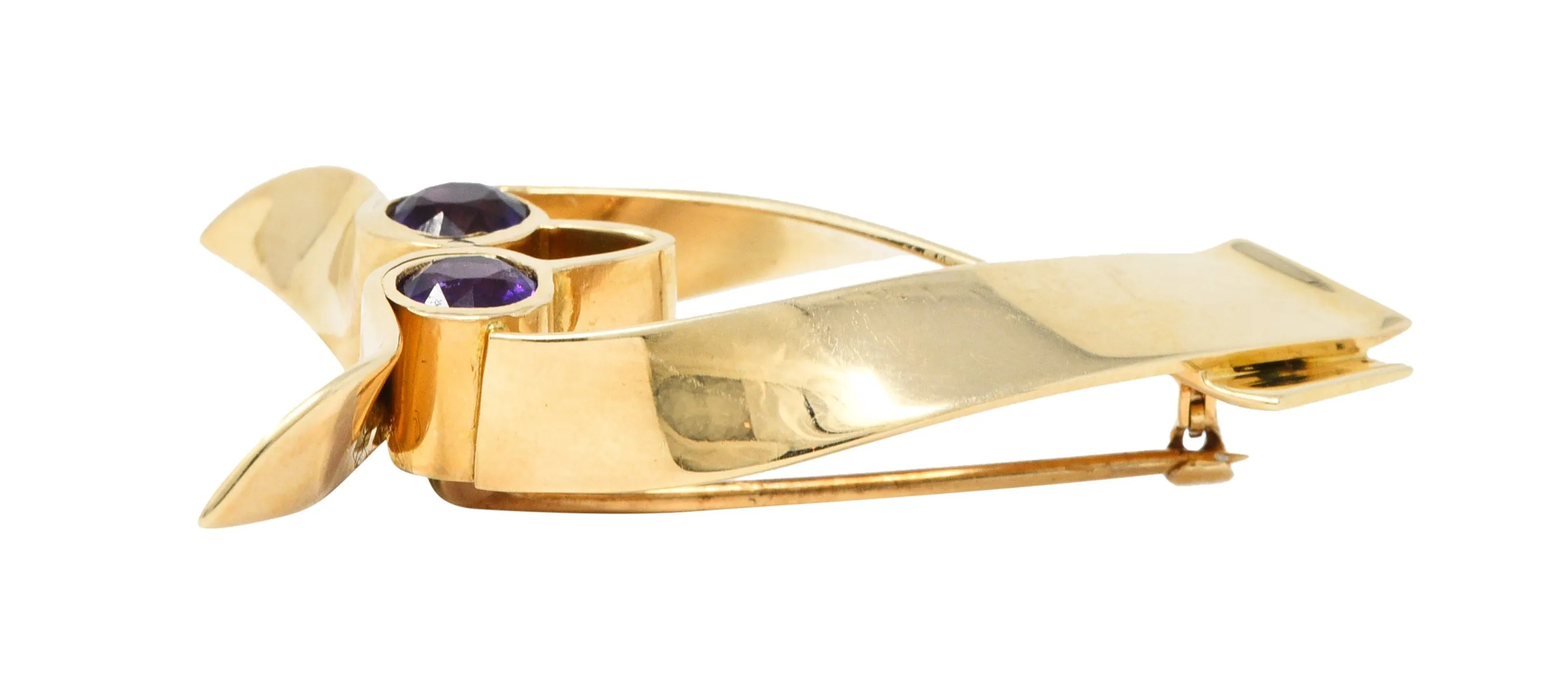 Tiffany & Co. Amethyst 14 Karat Gold Owl Brooch