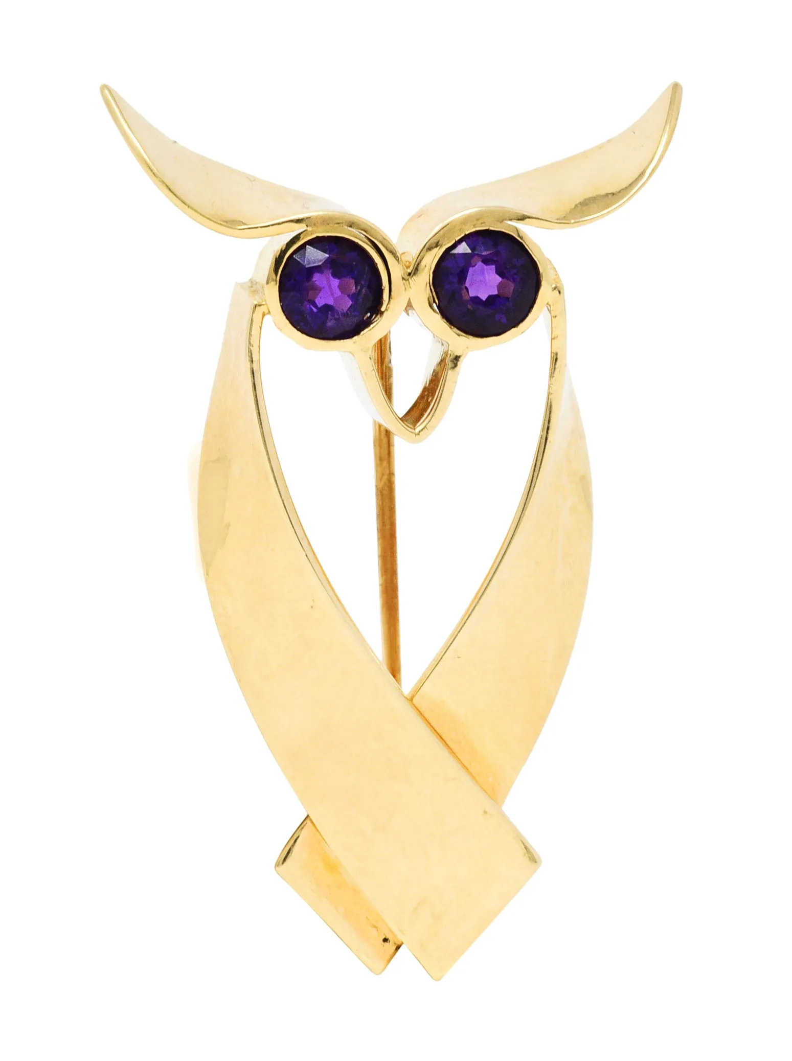 Tiffany & Co. Amethyst 14 Karat Gold Owl Brooch