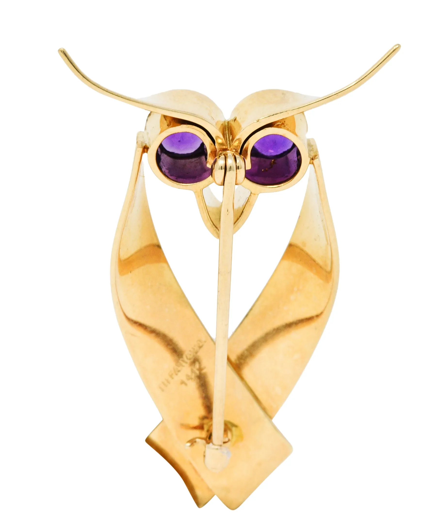 Tiffany & Co. Amethyst 14 Karat Gold Owl Brooch