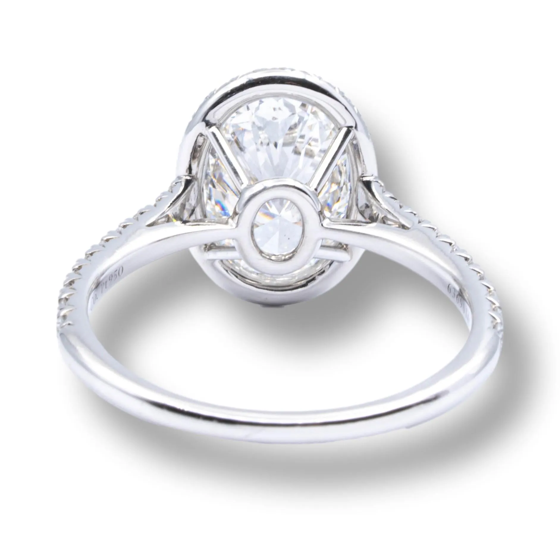 Tiffany & Co. Oval Soleste Diamond Engagement Ring 2.33 Cts Total F VS1 Platinum