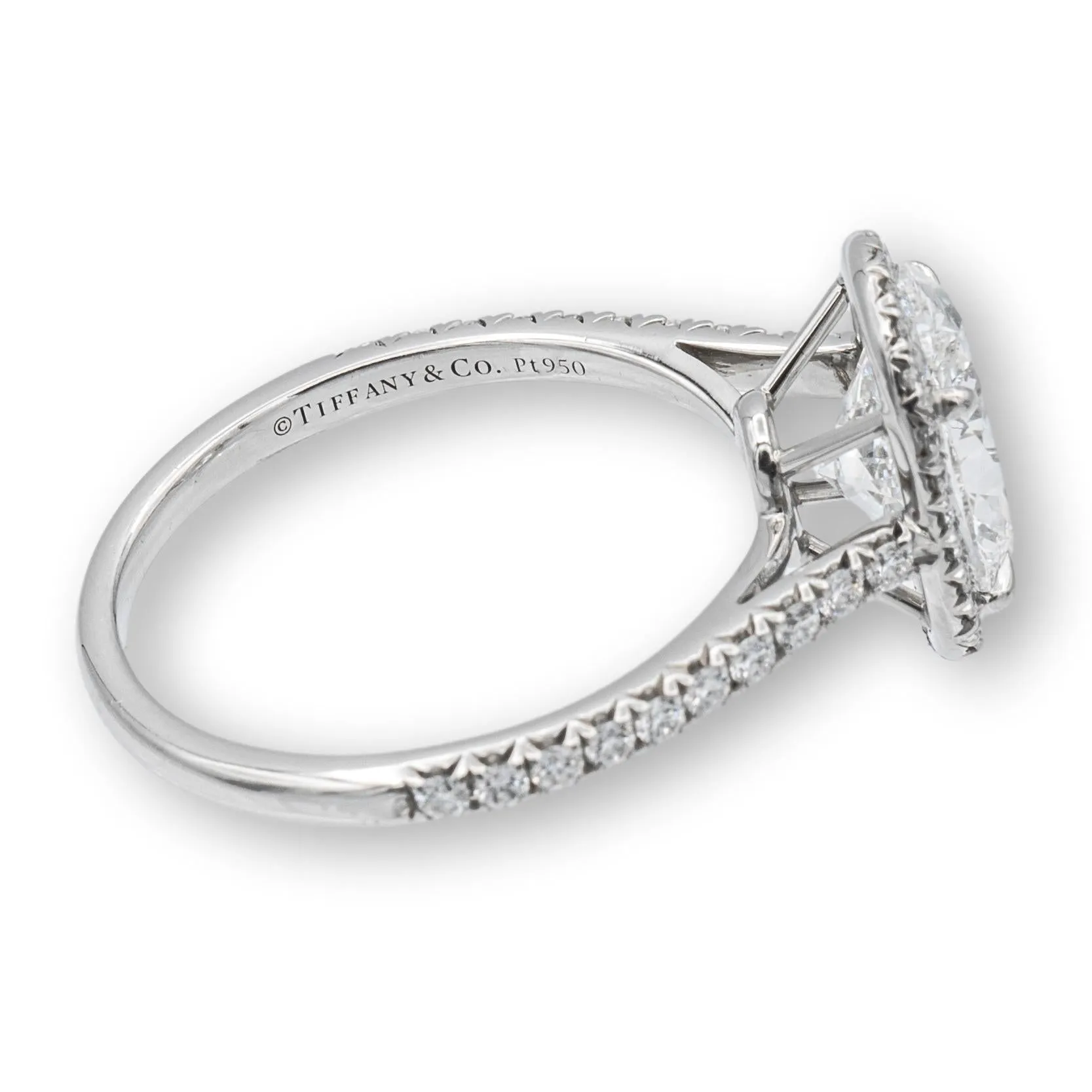 Tiffany & Co. Oval Soleste Diamond Engagement Ring 2.33 Cts Total F VS1 Platinum