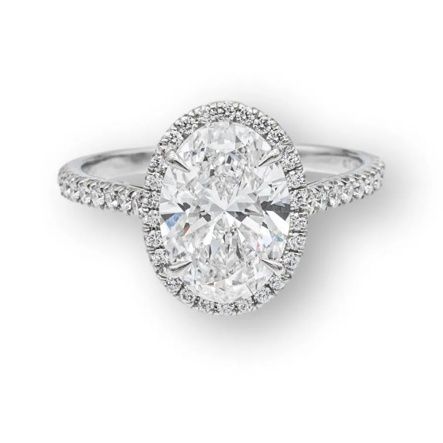 Tiffany & Co. Oval Soleste Diamond Engagement Ring 2.33 Cts Total F VS1 Platinum