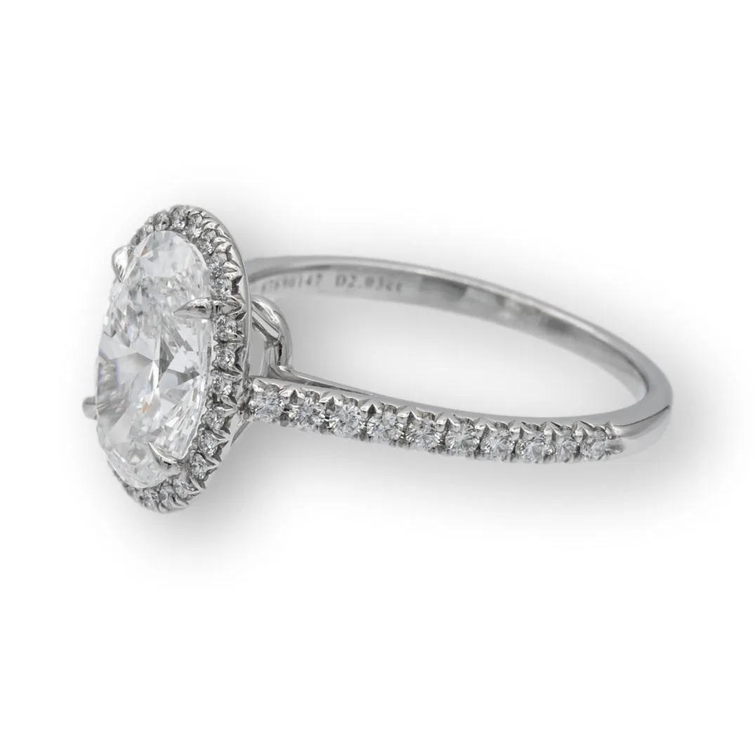 Tiffany & Co. Oval Soleste Diamond Engagement Ring 2.33 Cts Total F VS1 Platinum
