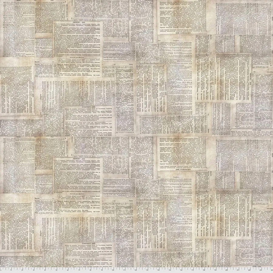 Tim Holtz Foundations Neutral Dictionary Cotton Fabric by Free Spirit PWTH008.Neutral