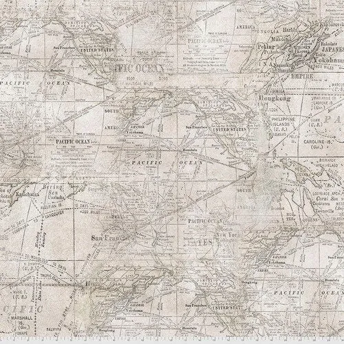 Tim Holtz Monochrome Parchment Expedition Cotton Fabric by Free Spirit PWTH016.Parchment