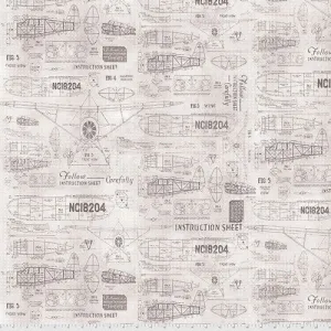 Tim Holtz Monochrome Parchment Model Airplanes Cotton Fabric by Free Spirit PWTH174.Parchment
