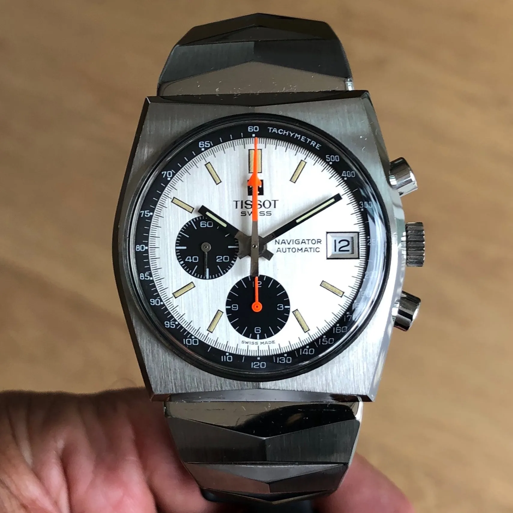 Tissot Lobster Navigator Panda 45-502 Chronograph 1970s Mint Steel 40 mm