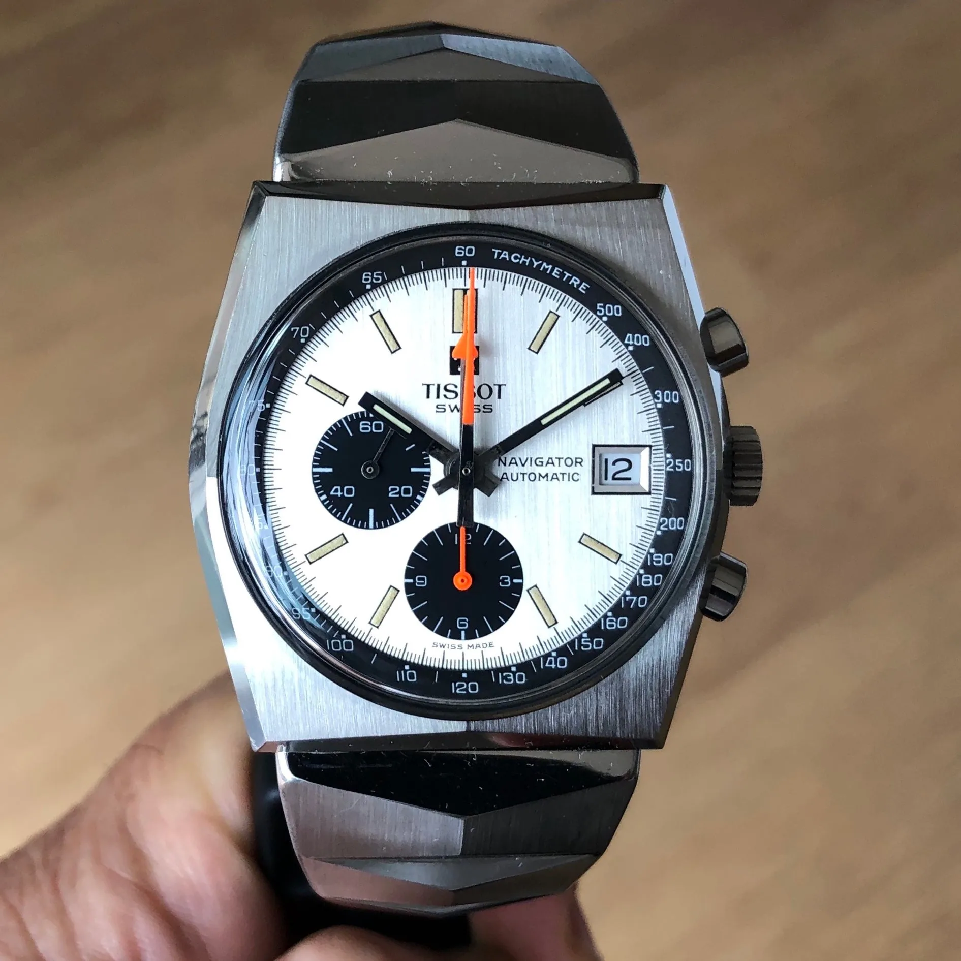 Tissot Lobster Navigator Panda 45-502 Chronograph 1970s Mint Steel 40 mm