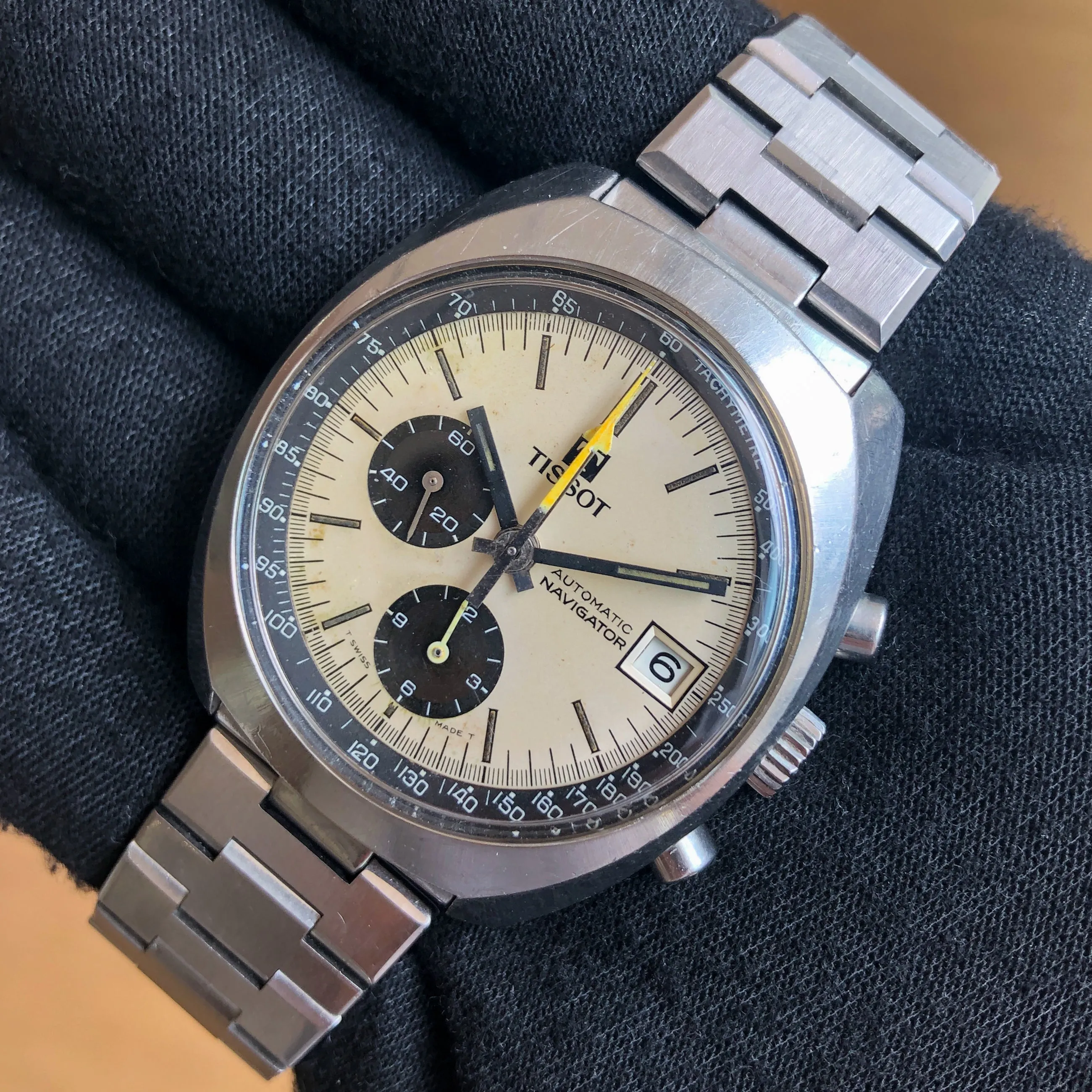 Tissot Navigator 45501 White Panda Automatic Chronograph c. 1974 Steel 39 mm