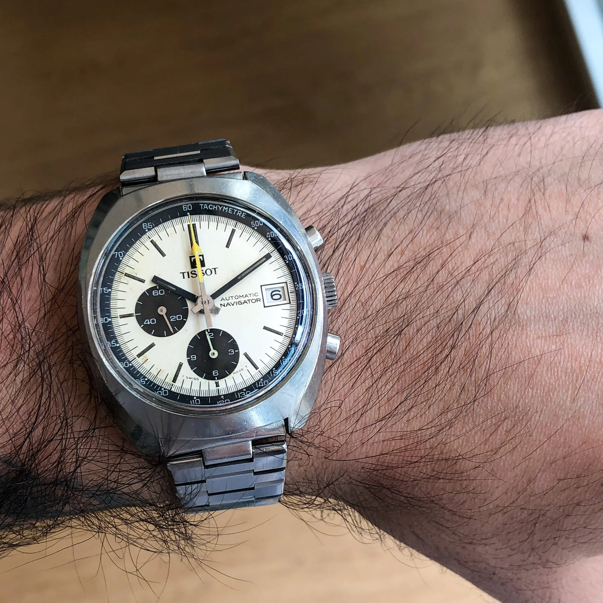 Tissot Navigator 45501 White Panda Automatic Chronograph c. 1974 Steel 39 mm