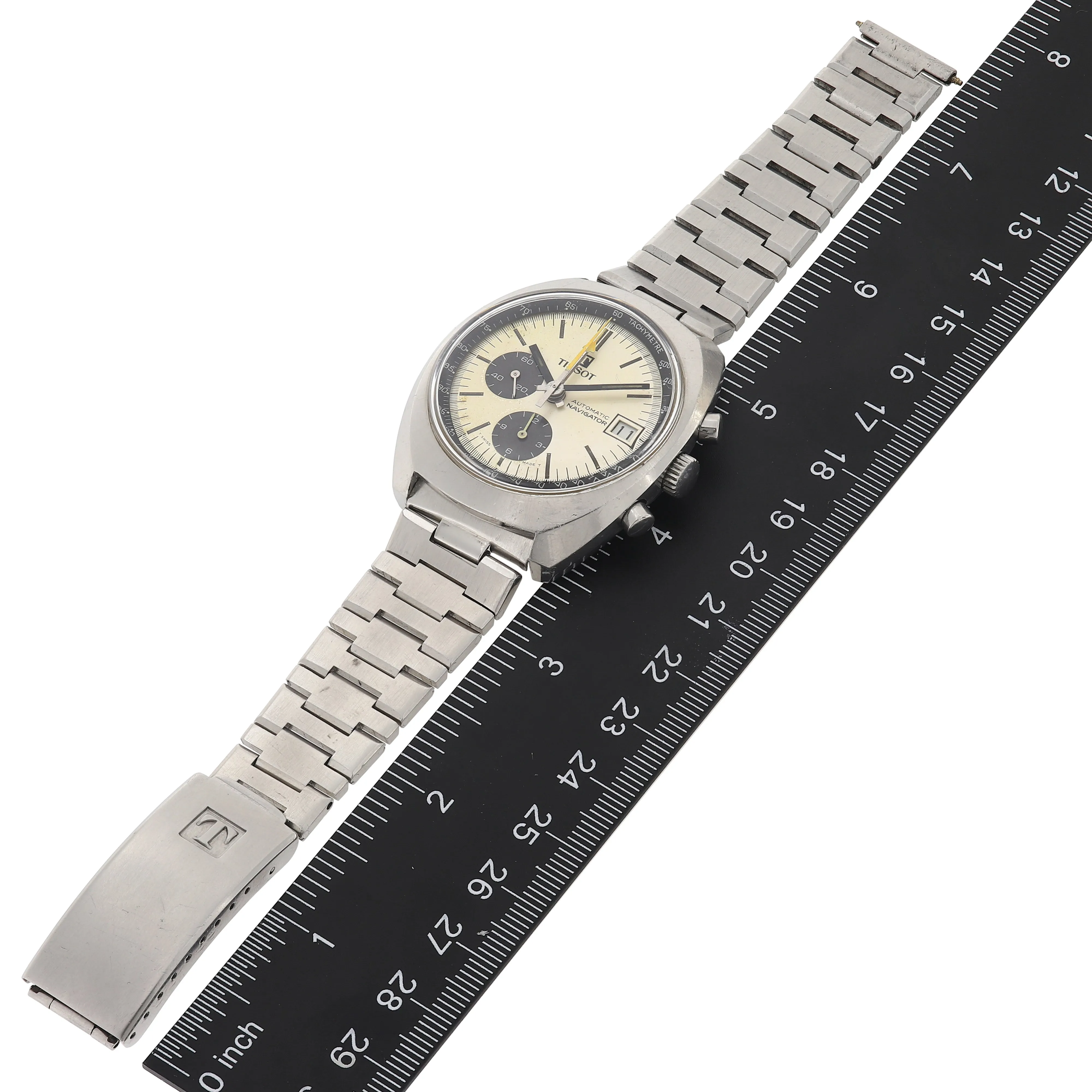 Tissot Navigator 45501 White Panda Automatic Chronograph c. 1974 Steel 39 mm