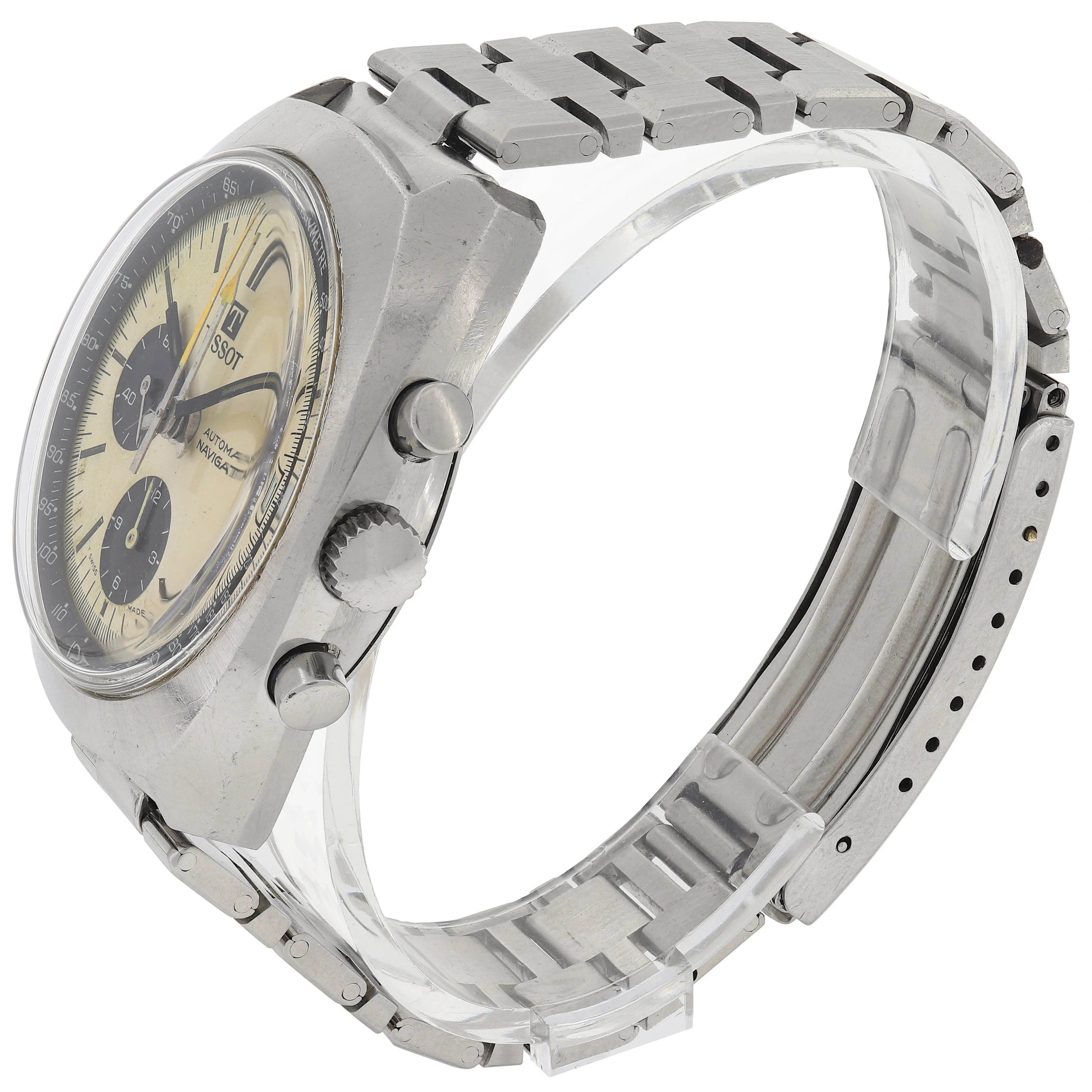 Tissot Navigator 45501 White Panda Automatic Chronograph c. 1974 Steel 39 mm