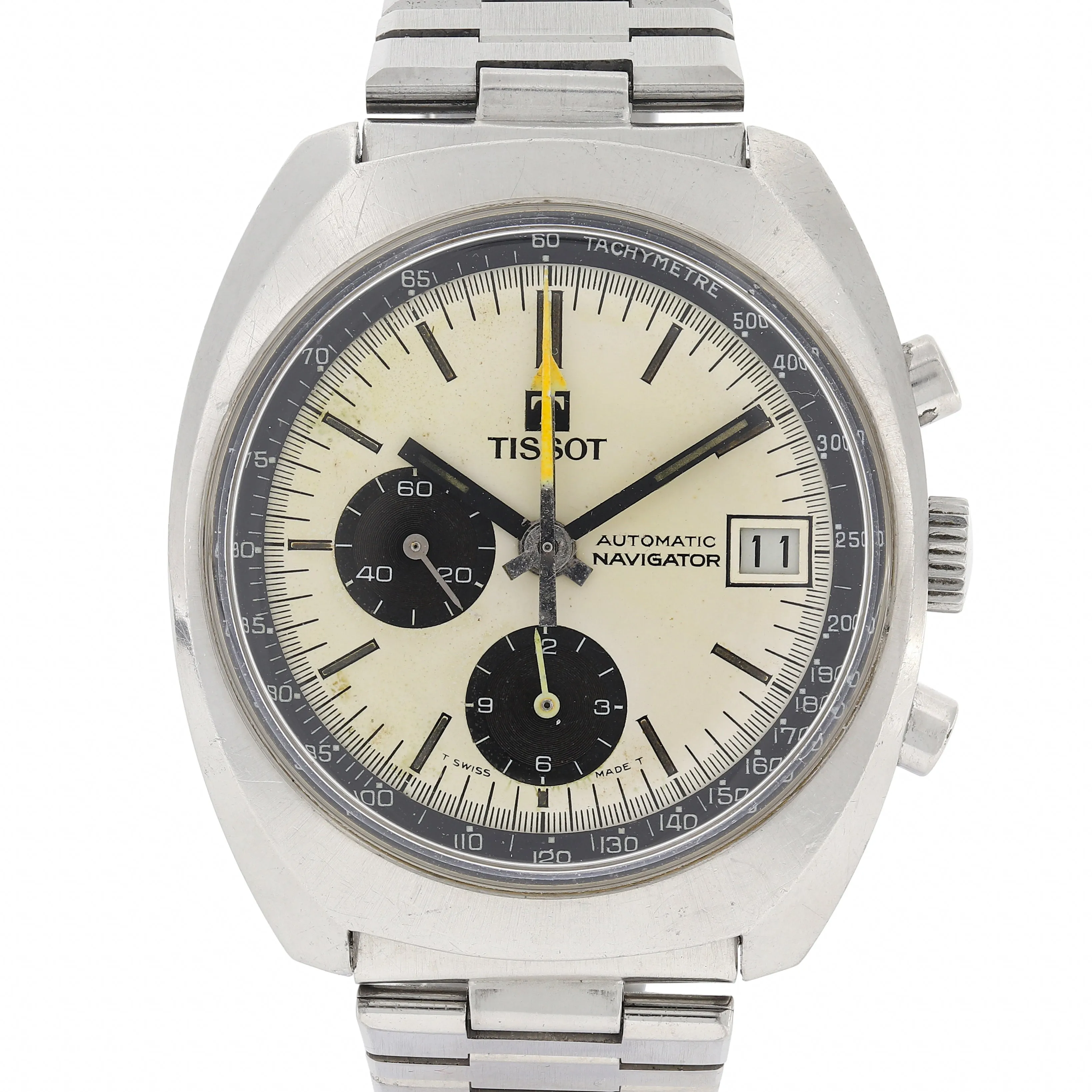 Tissot Navigator 45501 White Panda Automatic Chronograph c. 1974 Steel 39 mm