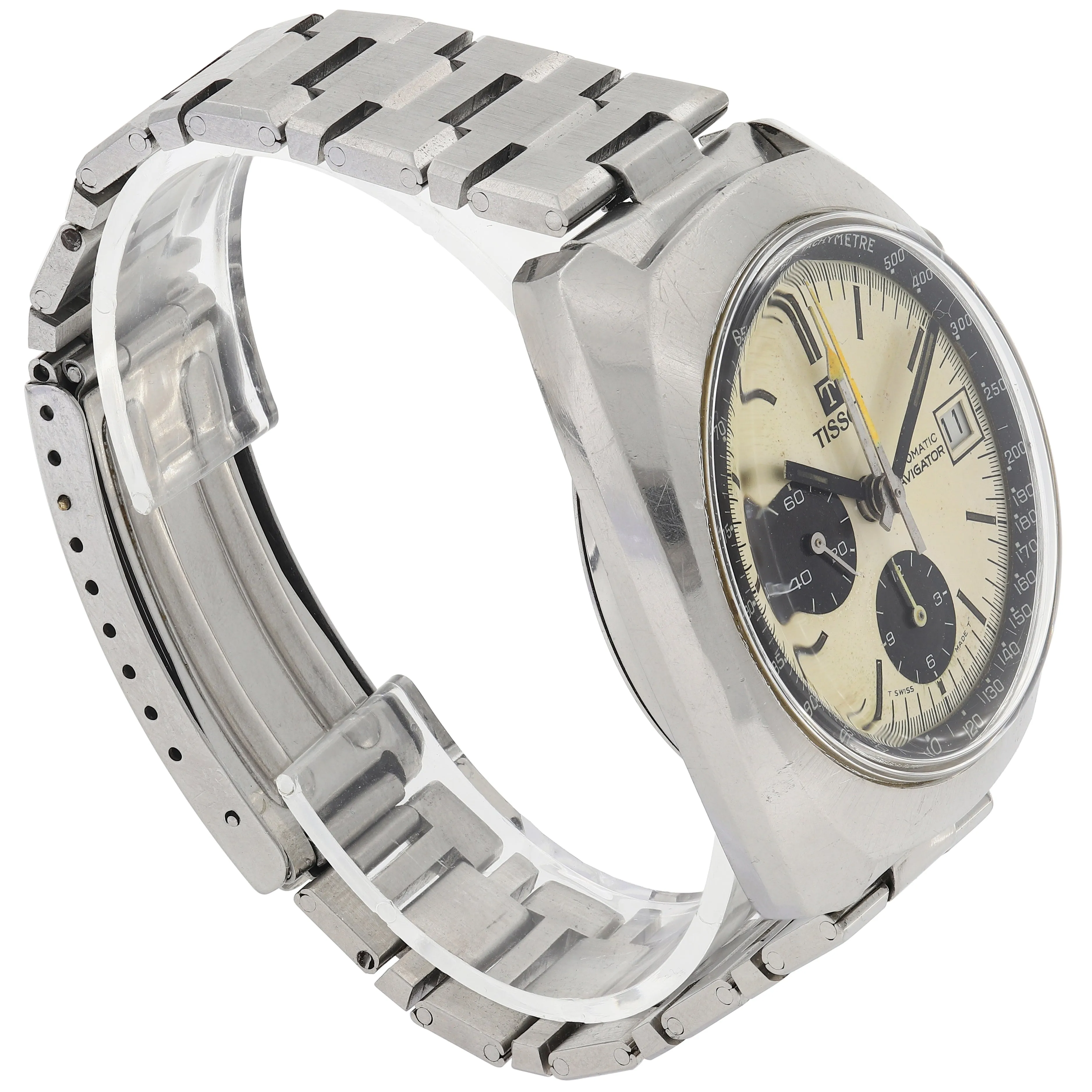 Tissot Navigator 45501 White Panda Automatic Chronograph c. 1974 Steel 39 mm