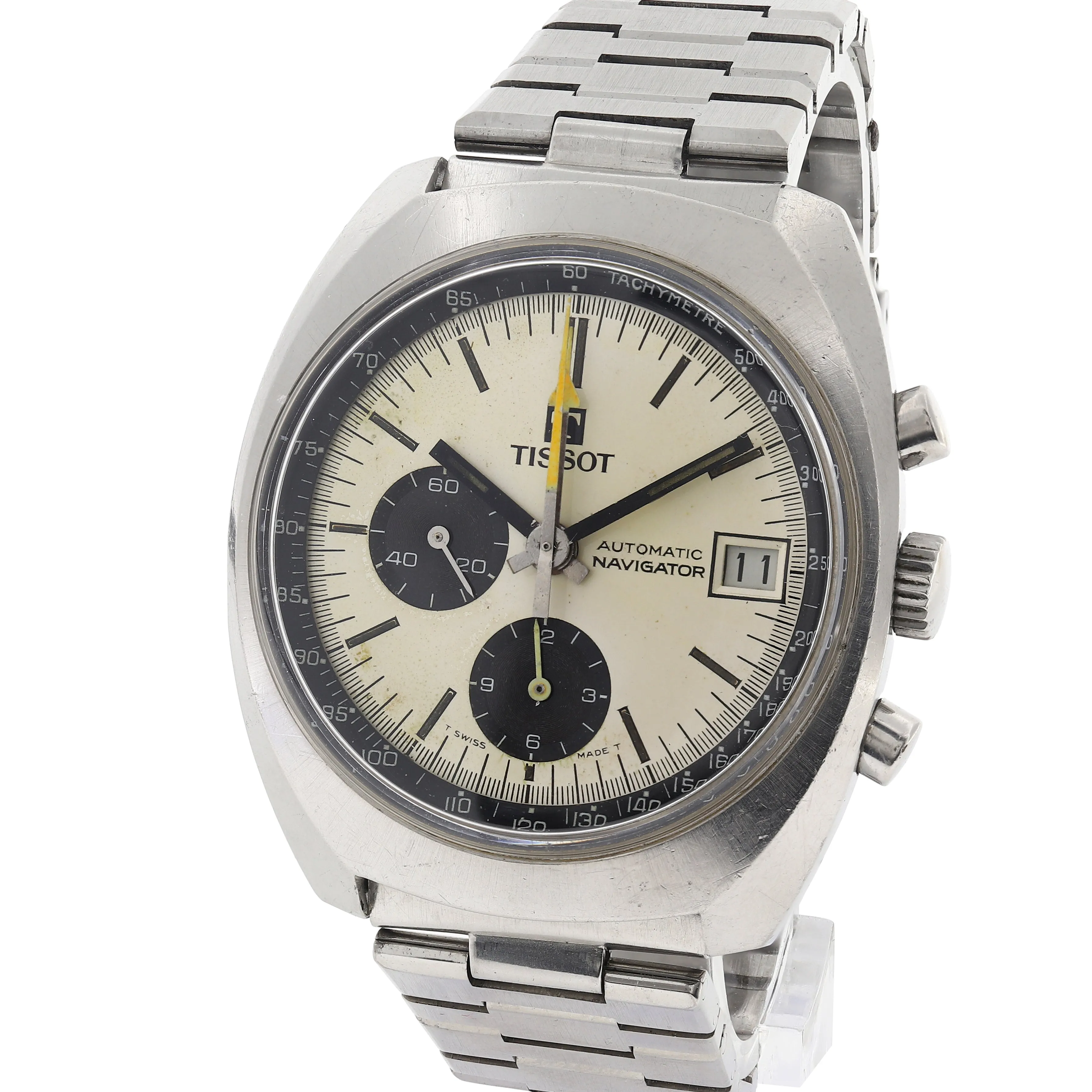 Tissot Navigator 45501 White Panda Automatic Chronograph c. 1974 Steel 39 mm